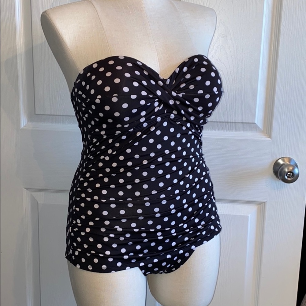 Black polkadot one piece swimsuit